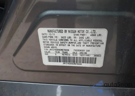 2012 Infiniti G37X from USA, damaged, VIN JN1CV6AR9CM679006